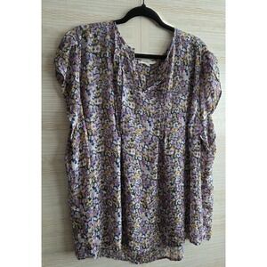 Monday Fun Purple Floral V-Neck Flutter Sleeve Blouse